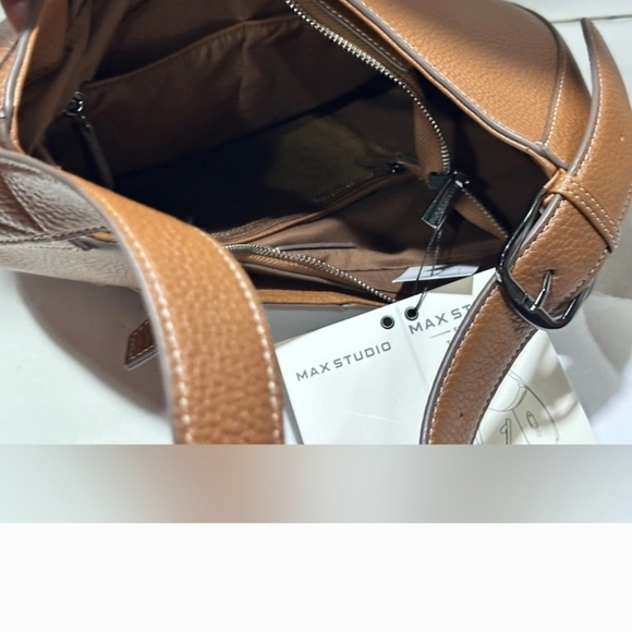 Max Studio XL Pebble Grain Commuter Travel Hobo Bag in Cognac Color - Picture 7 of 16